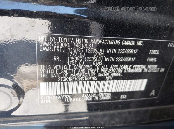 2T3K1RFV3MC169185 2021 TOYOTA LE Black Vista del compartimento del motor