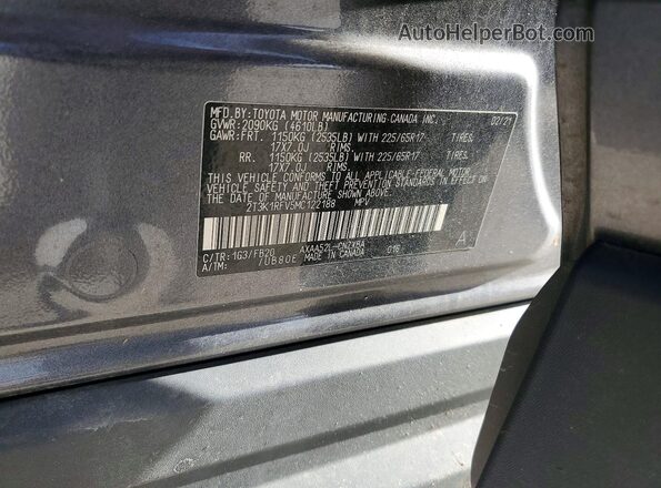 2T3K1RFV5MC122188 2021 TOYOTA RAV4 Charcoal Vista de la etiqueta del VIN