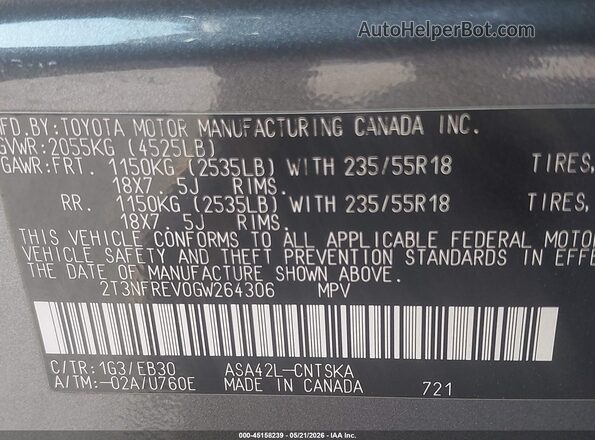 2T3NFREV0GW264306 2016 TOYOTA RAV4 Gray Widok komory silnika