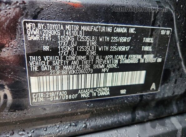 2T3P1RFV0KC060279 2019 TOYOTA RAV4 Black Vista interior de 360 grados
