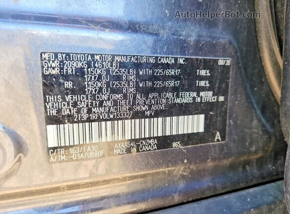 2T3P1RFV0LW133327 2020 TOYOTA RAV4 Серый Вид наклейки с VIN-кодом