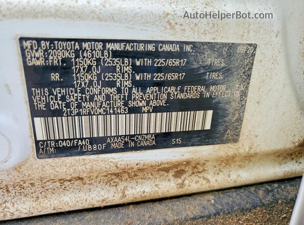 2T3P1RFV0MC141463 2021 TOYOTA RAV4 Белый Вид наклейки с VIN-кодом