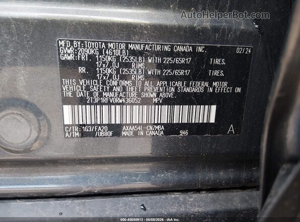 2T3P1RFV0RW436052 2024 TOYOTA LE Серый Вид подкапотного пространства