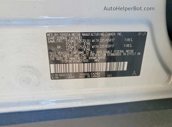 2T3P1RFV0SW577645 2025 TOYOTA RAV4 White Widok wnętrza 360 stopni