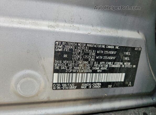 2T3P1RFV1LW106699 2020 TOYOTA RAV4 Silver VIN sticker view