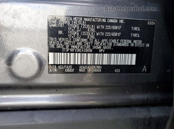 2T3P1RFV3RC439898 2024 TOYOTA RAV4 Gray VIN sticker view