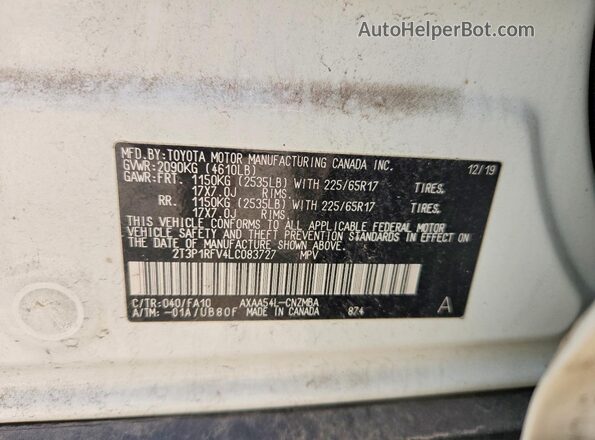 2T3P1RFV4LC083727 2020 TOYOTA LE White Engine compartment view