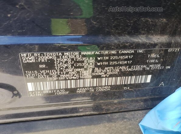 2T3P1RFV4MW216809 2021 TOYOTA RAV4 Синий Вид наклейки с VIN-кодом