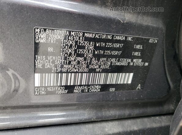 2T3P1RFV5RW436080 2024 TOYOTA RAV4 Gray Widok wnętrza 360 stopni