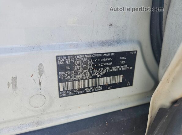 2T3P1RFV7LC076268 2020 TOYOTA RAV4 Белый Вид наклейки с VIN-кодом