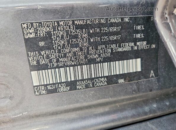 2T3P1RFV8RW451401 2024 TOYOTA RAV4 Gray Вид наклейки з VIN-кодом