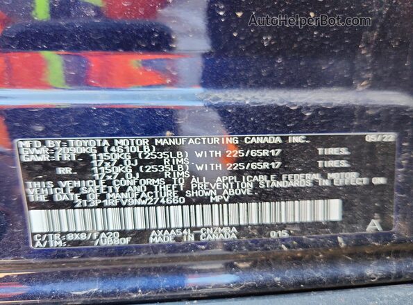 2T3P1RFV9NW274660 2022 TOYOTA RAV4 Blue Widok naklejki z numerem VIN