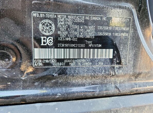 2T3R1RFVXMC213360 2021 TOYOTA RAV4 Черный Вид наклейки с VIN-кодом