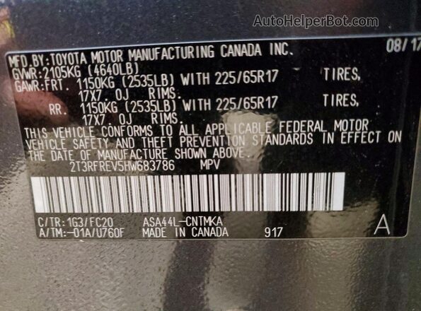 2T3RFREV5HW683786 2017 TOYOTA RAV4 Серый Вид наклейки с VIN-кодом