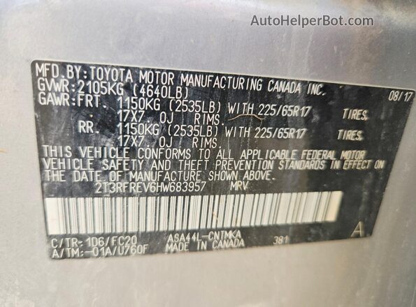 2T3RFREV6HW683957 2017 TOYOTA LE Серебряный Вид наклейки с VIN-кодом