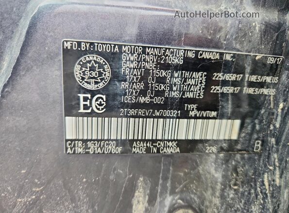2T3RFREV7JW700321 2018 TOYOTA RAV4 Серый Вид подкапотного пространства