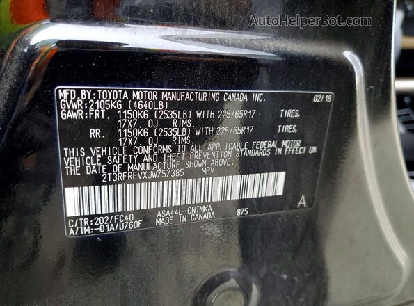 2T3RFREVXJW757385 2018 TOYOTA RAV4 Black VIN კოდის სტიკერის ხედი