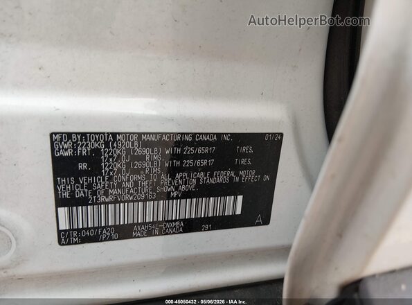 2T3RWRFV0RW209163 2024 TOYOTA LE White Widok komory silnika