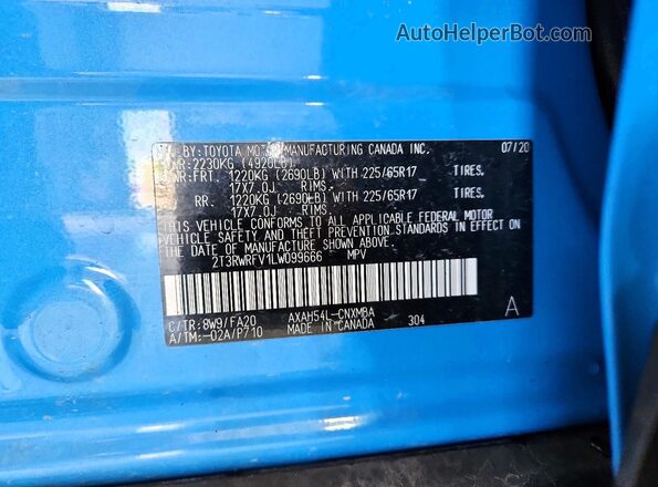 2T3RWRFV1LW099666 2020 TOYOTA RAV4 Синий Вид наклейки с VIN-кодом