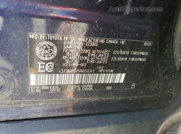 2T3RWRFV5RW250243 2024 TOYOTA RAV4 Синий Вид наклейки с VIN-кодом