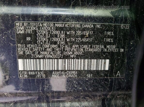 2T3RWRFV8RW200372 2024 TOYOTA RAV4 Фиолетовый Вид наклейки с VIN-кодом