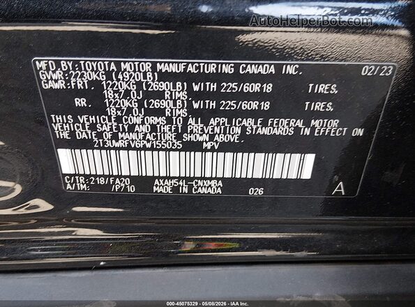 2T3UWRFV6PW155035 2023 TOYOTA RAV4 HYBRID Black Widok komory silnika