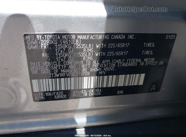 2T3W1RFV0SC313709 2025 TOYOTA LE Silver Vista del compartimento del motor