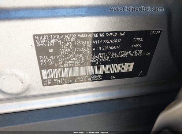 2T3W1RFV1LC076603 2020 TOYOTA LE Серебряный Вид подкапотного пространства