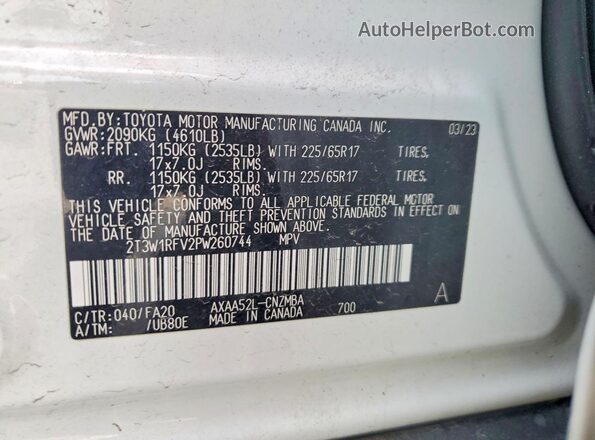 2T3W1RFV2PW260744 2023 TOYOTA RAV4 White Widok wnętrza 360 stopni