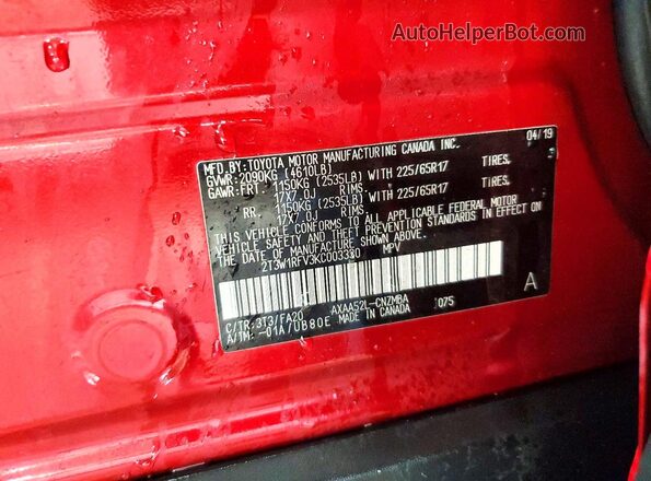 2T3W1RFV3KC003330 2019 TOYOTA RAV4 Красный Вид подкапотного пространства