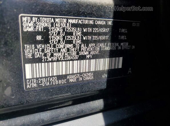 2T3W1RFV5LC064597 2020 TOYOTA RAV4 Black Engine compartment view