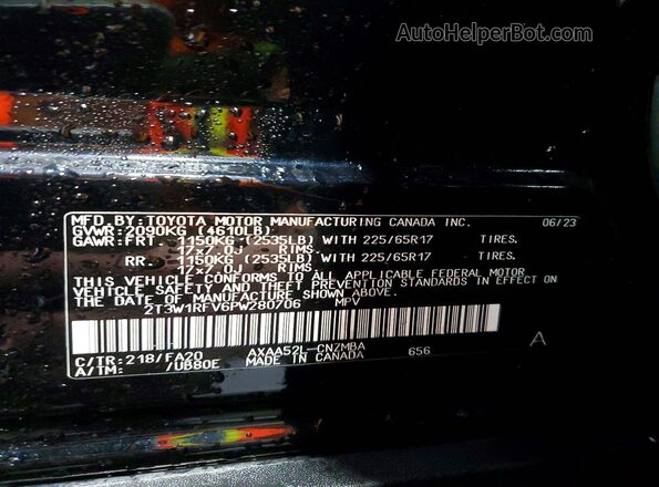 2T3W1RFV6PW280706 2023 TOYOTA RAV4 Black VIN կոդի պիտակի տեսք
