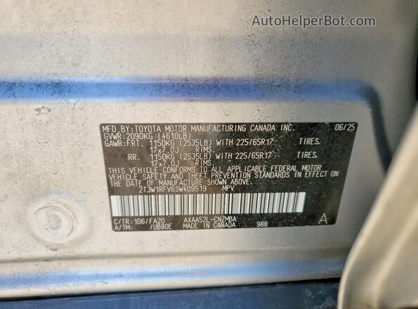 2T3W1RFV6SW409519 2025 TOYOTA RAV4 Silver Vista de la etiqueta del VIN