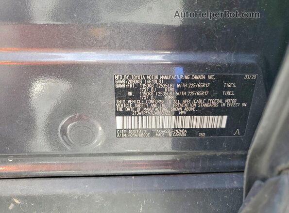 2T3W1RFV7LW080122 2020 TOYOTA RAV4 Угольный Вид наклейки с VIN-кодом