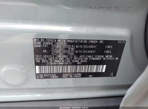 2T3W1RFV9MW128575 2021 TOYOTA LE Gray Widok komory silnika