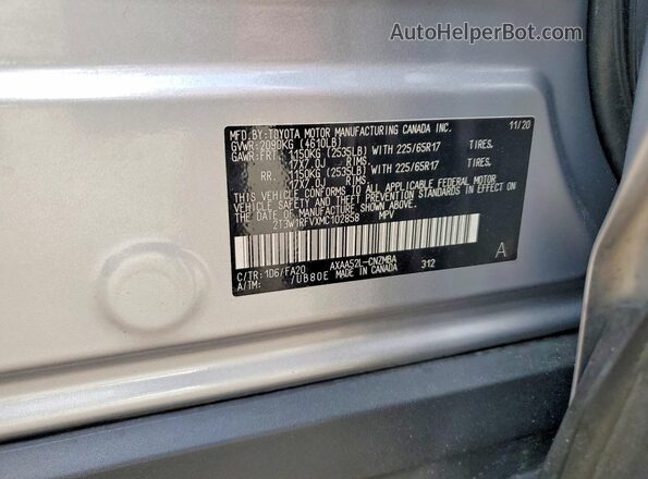 2T3W1RFVXMC102858 2021 TOYOTA RAV4 Серебряный Вид наклейки с VIN-кодом