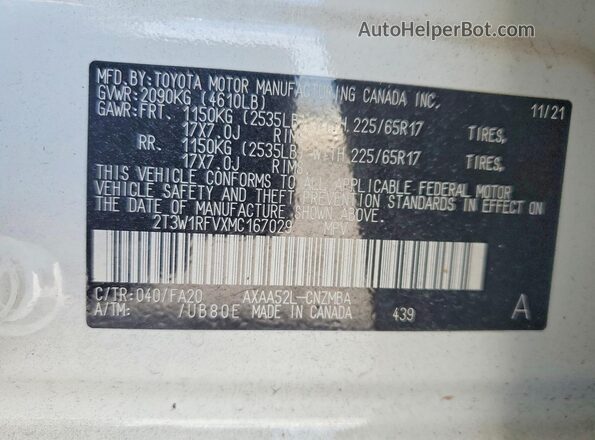 2T3W1RFVXMC167029 2021 TOYOTA RAV4 Белый Вид подкапотного пространства