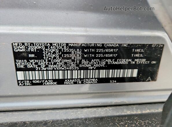2T3W1RFVXRW348525 2024 TOYOTA RAV4 Silver Սալոնի 360 աստիճան տեսք