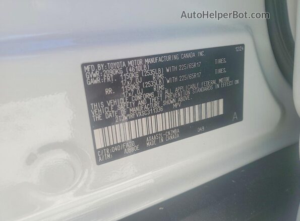 2T3W1RFVXSC311336 2025 TOYOTA RAV4 White Вид наклейки з VIN-кодом