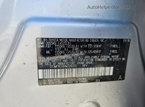 2T3WFREV6HW328323 2017 TOYOTA RAV4 Серебряный Вид наклейки с VIN-кодом