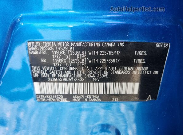2T3WFREV6JW484433 2018 TOYOTA RAV4 Blue Панорамний вид салону 360°