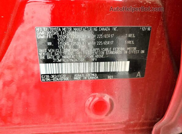 2T3WFREV7HW342568 2017 TOYOTA RAV4 Red სალონის 360-გრადუსიანი ხედი
