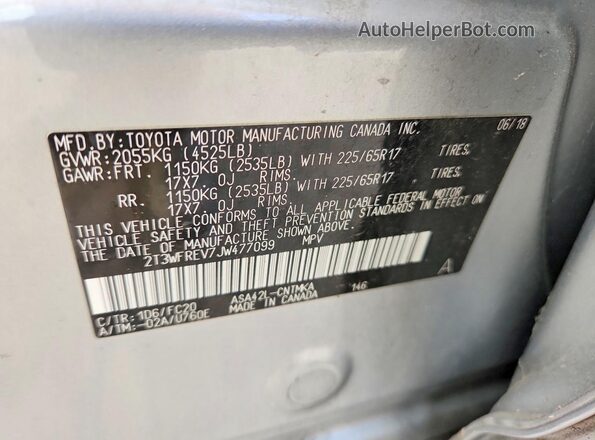 2T3WFREV7JW477099 2018 TOYOTA LE Серебряный Вид подкапотного пространства