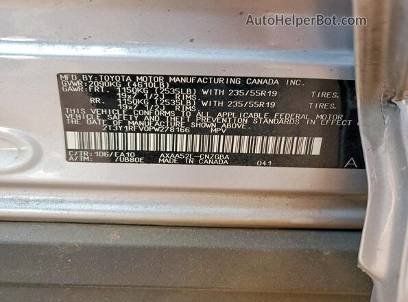 2T3Y1RFV0PW278166 2023 TOYOTA RAV4 Silver Вид наклейки з VIN-кодом