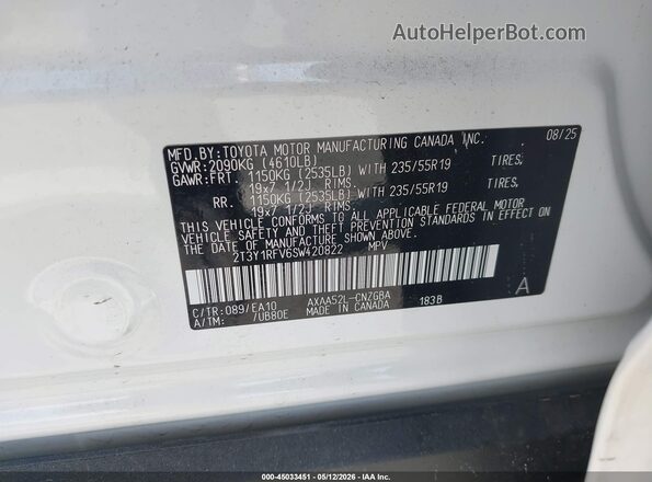 2T3Y1RFV6SW420822 2025 TOYOTA LIMITED White Вид підкапотного простору