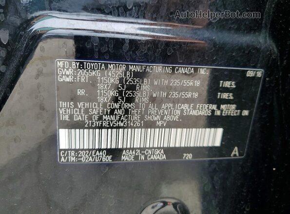 2T3YFREV5HW314261 2017 TOYOTA RAV4 Black Панорамний вид салону 360°