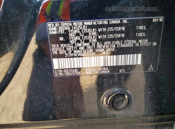 2T3YFREV6GW272424 2016 TOYOTA RAV4 Black Вид підкапотного простору