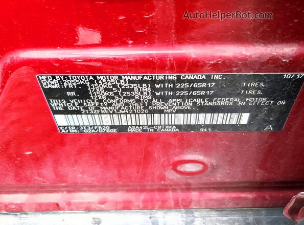 2T3ZFREV1JW421026 2018 TOYOTA RAV4 Burgundy Widok naklejki z numerem VIN