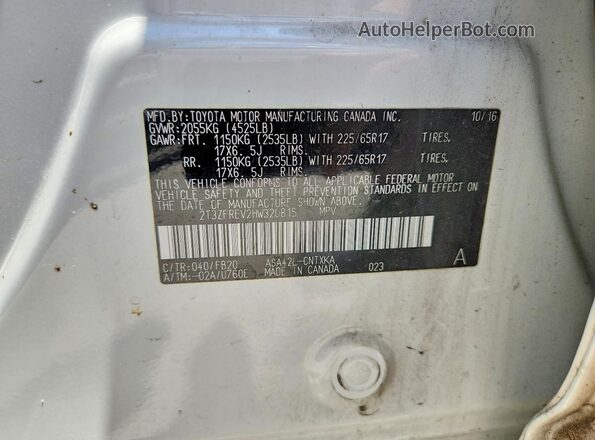 2T3ZFREV2HW320815 2017 TOYOTA RAV4 White VIN sticker view