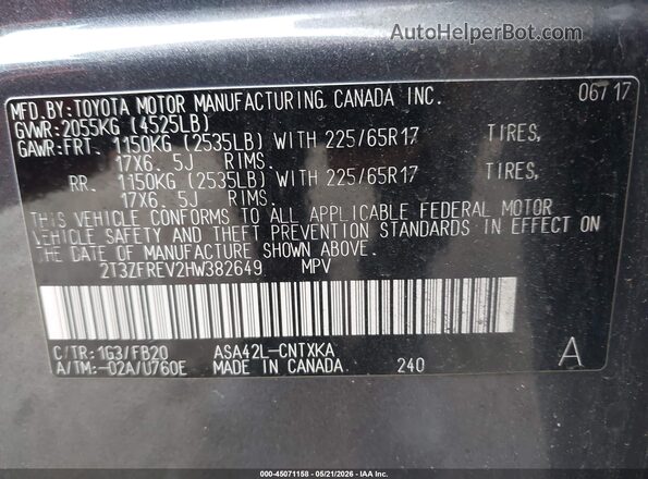 2T3ZFREV2HW382649 2017 TOYOTA RAV4 Gray Vista del compartimento del motor